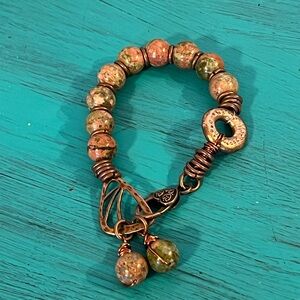 Unakite & Copper Beaded Bracelet